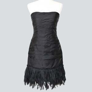 JS Collection Black Strapless Ruched Gown with Feathers & Beaded Fringe Size 4